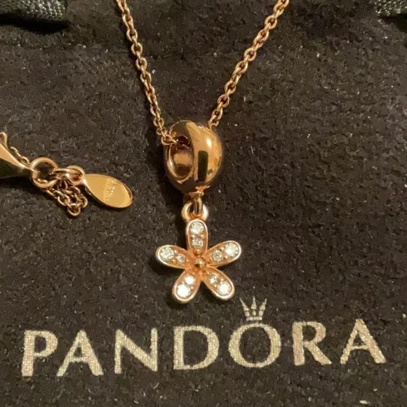 Rare Pandora Daisy Pendant PANDORA 14K GOLD SILVER FLOWER CHARM
